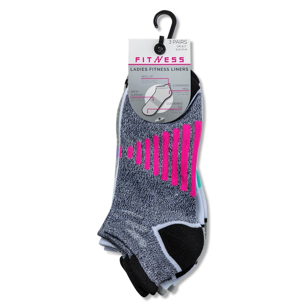 Pink Stripe 3 Pack Ladies Fitness Socks 329714-PINK STRIPE
