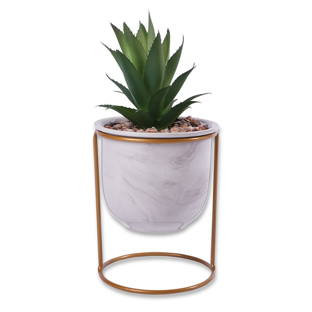 Marble Pot On Stand With Fake Succulent White 329438-MARBLE-POT-ON-STAND-WITH-FAKE-SUCCULENT-WHITE