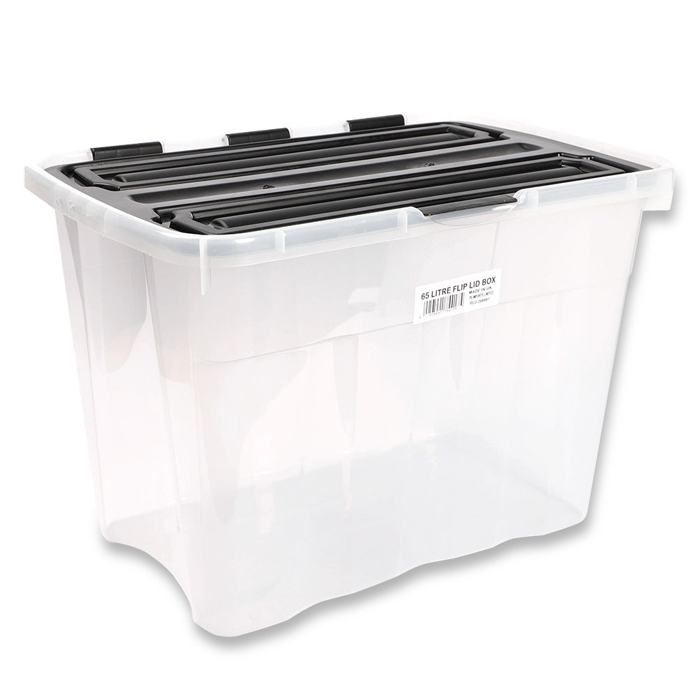 Clear Plastic Storage Box With Flip Lid 65L 298981