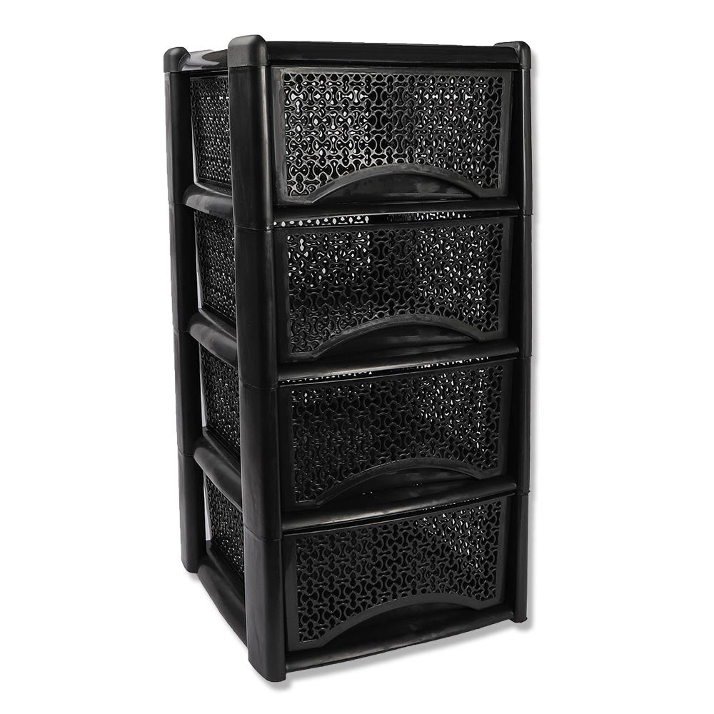 Black Patterned 4 Drawer Storage Tower 314600