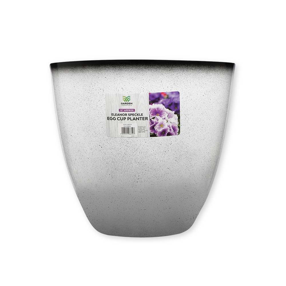 Eleanor speckle egg cup planter in grey on a white background