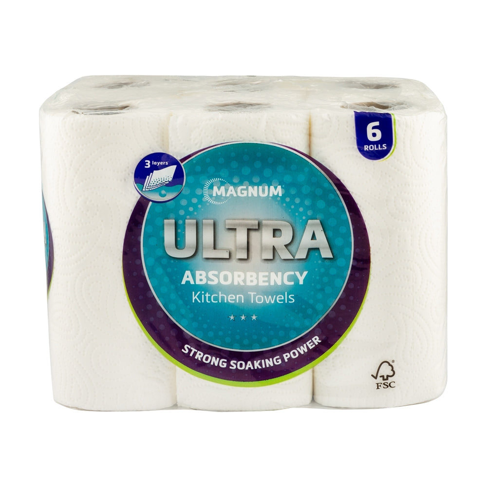 Magnum Ultra Absorbency 3 Ply Kitchen Rolls 6 Pack 229893