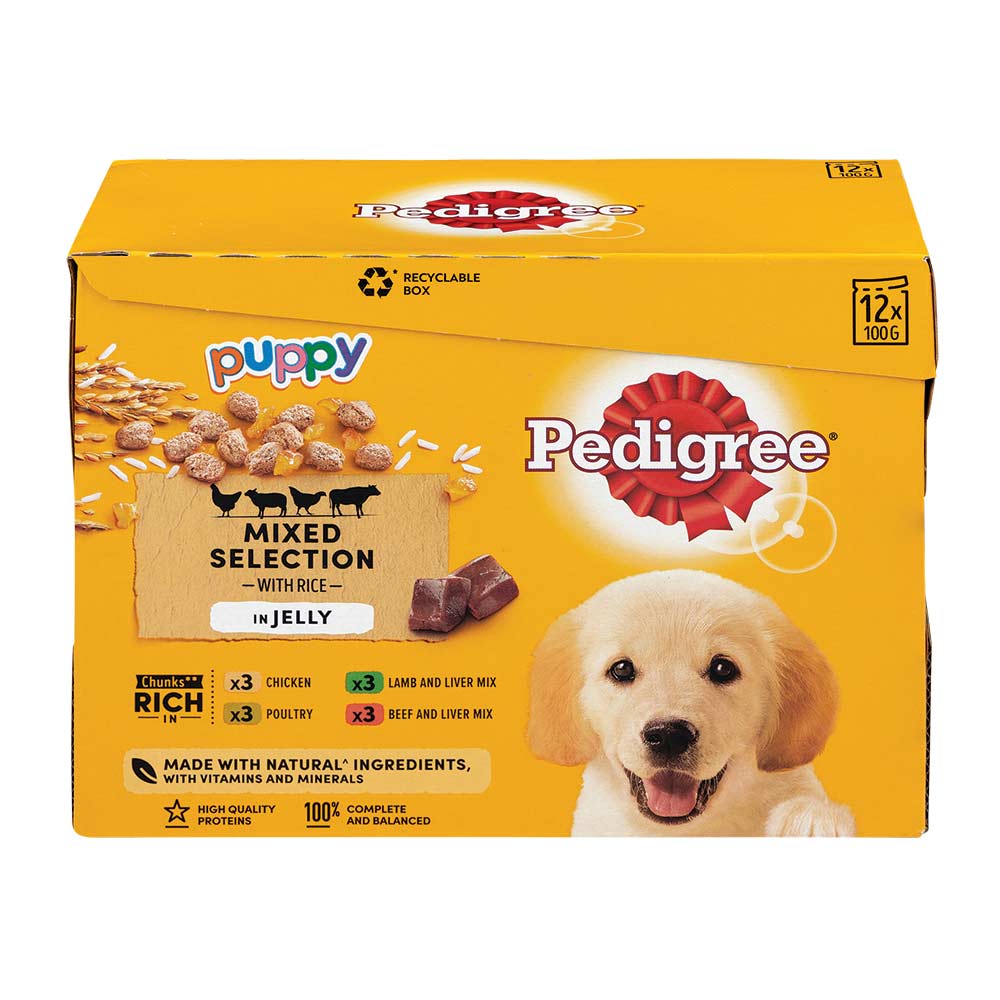 Pedigree Puppy Mixed Selection With Rice In Jelly Wet Dog Food Pouches 100g x 12 Pack