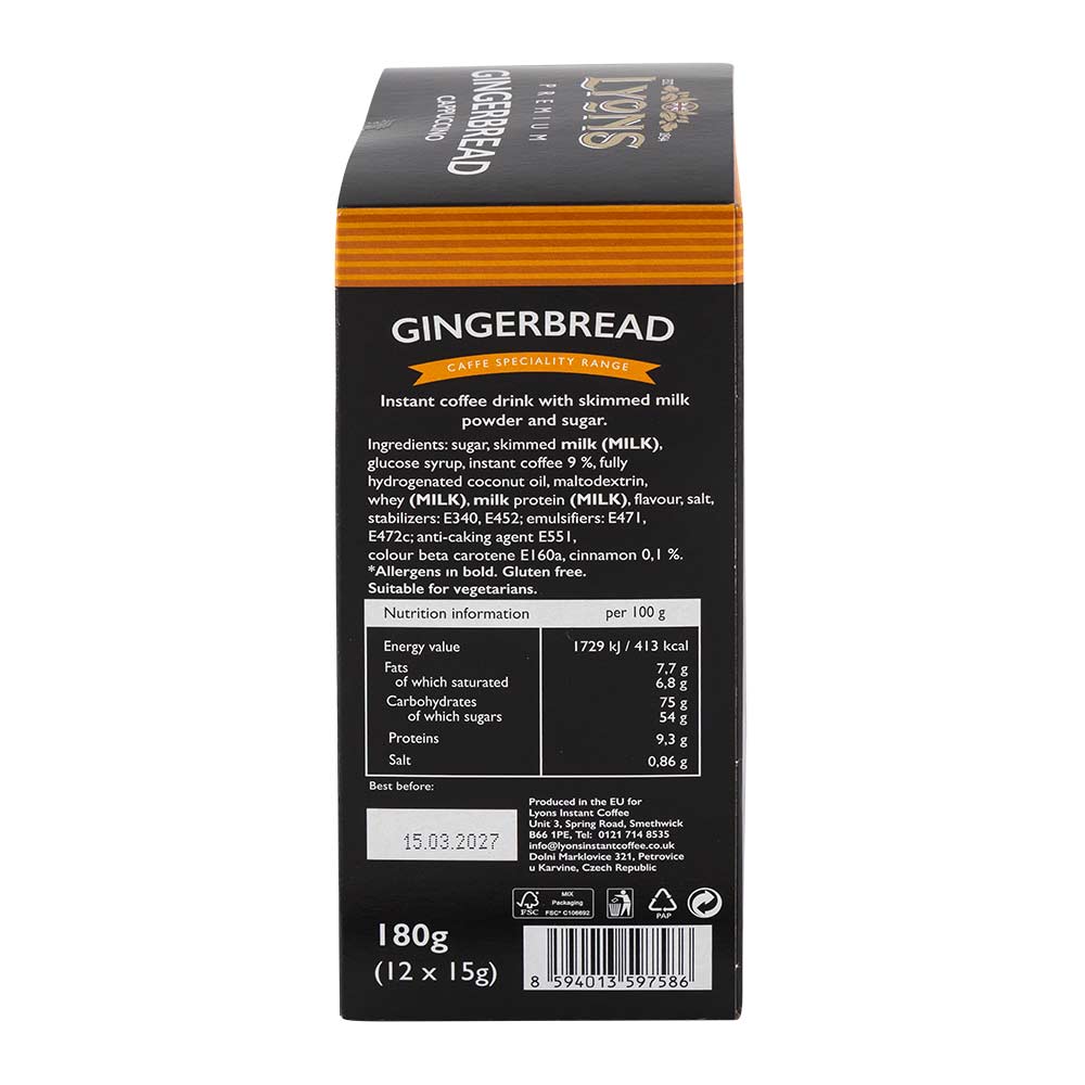 Lyons Premium Gingerbread Cappuccino 15g x 12 Pack