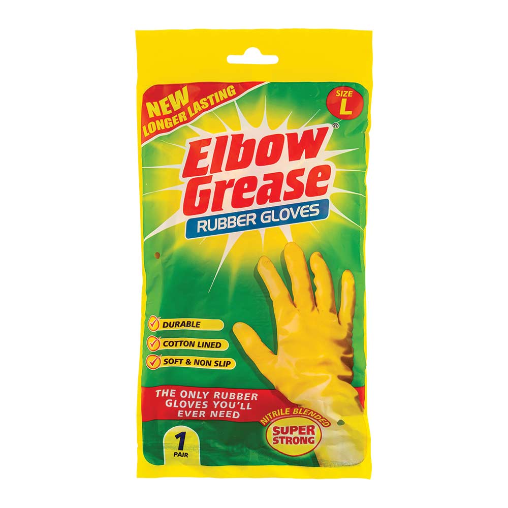 Elbow Grease Super Strong Household Cleaning Rubber Gloves Large