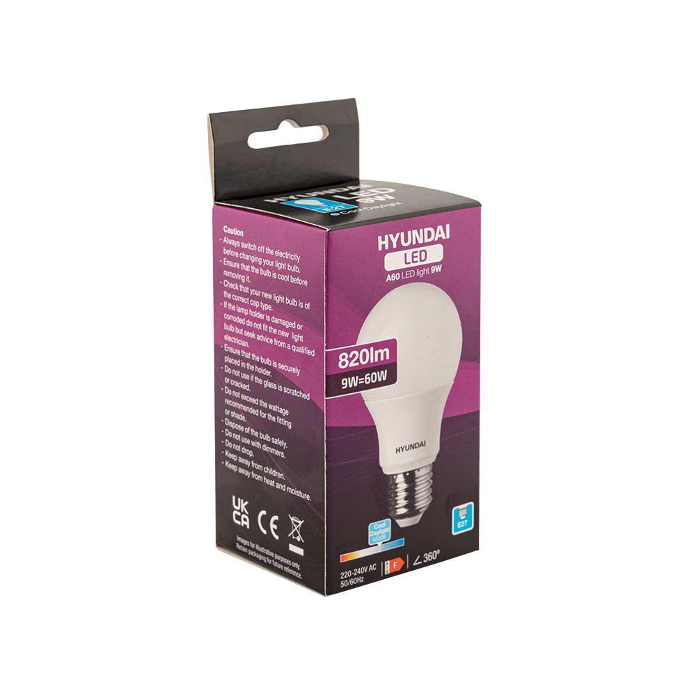 Hyundai Energy Saving LED Lightbulb Single 9W E27 A60 Cool Daylight