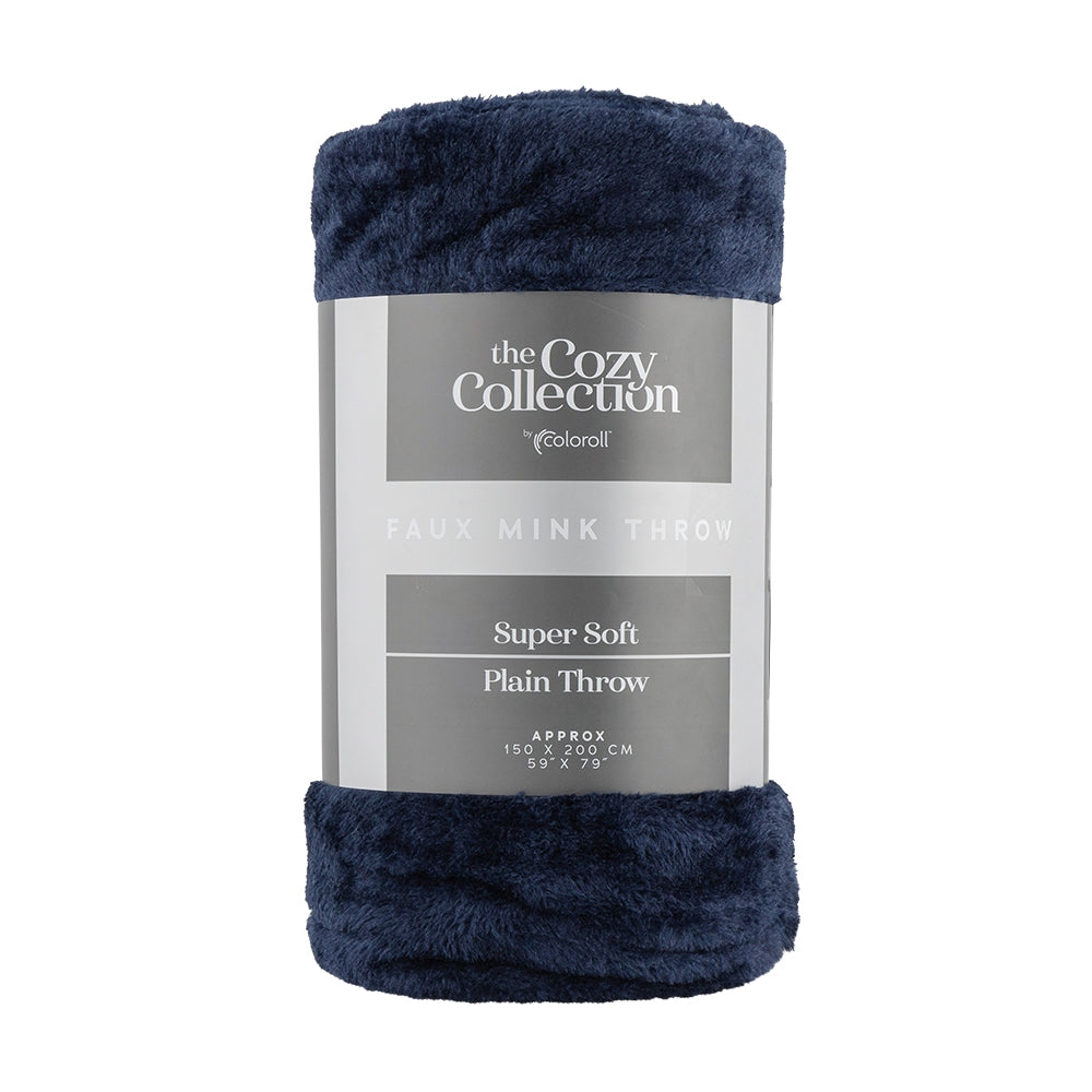 Coloroll Faux Mink Throw - Navy Blue 150 X 200Cm 332234