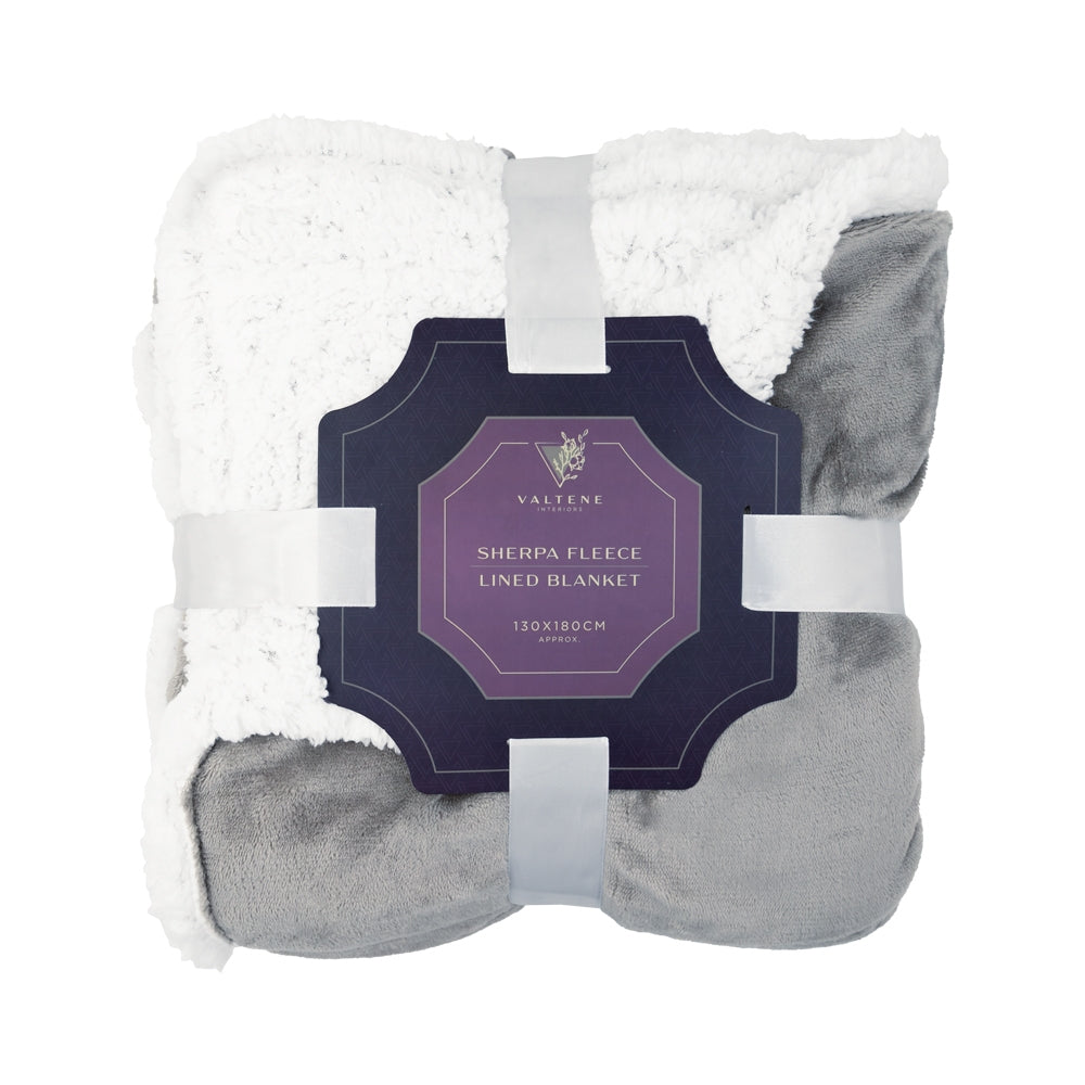 Valtene Sherpa Fleece Lined Throw - 130 X 180Cm - Silver 332833
