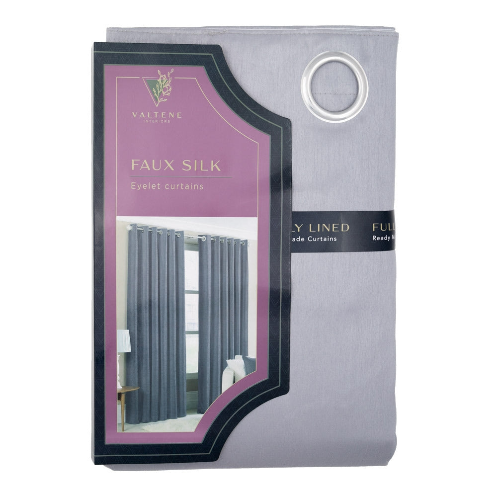 Valtene Faux Silk Curtains - 66 X 90Cm - Silver 333242-SILVER