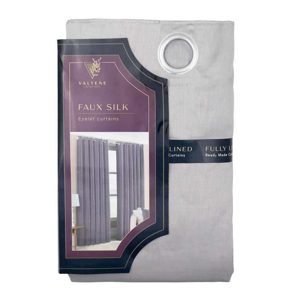 Valtene Faux Silk Curtains - 90 X 90Cm - Silver 333243-SILVER