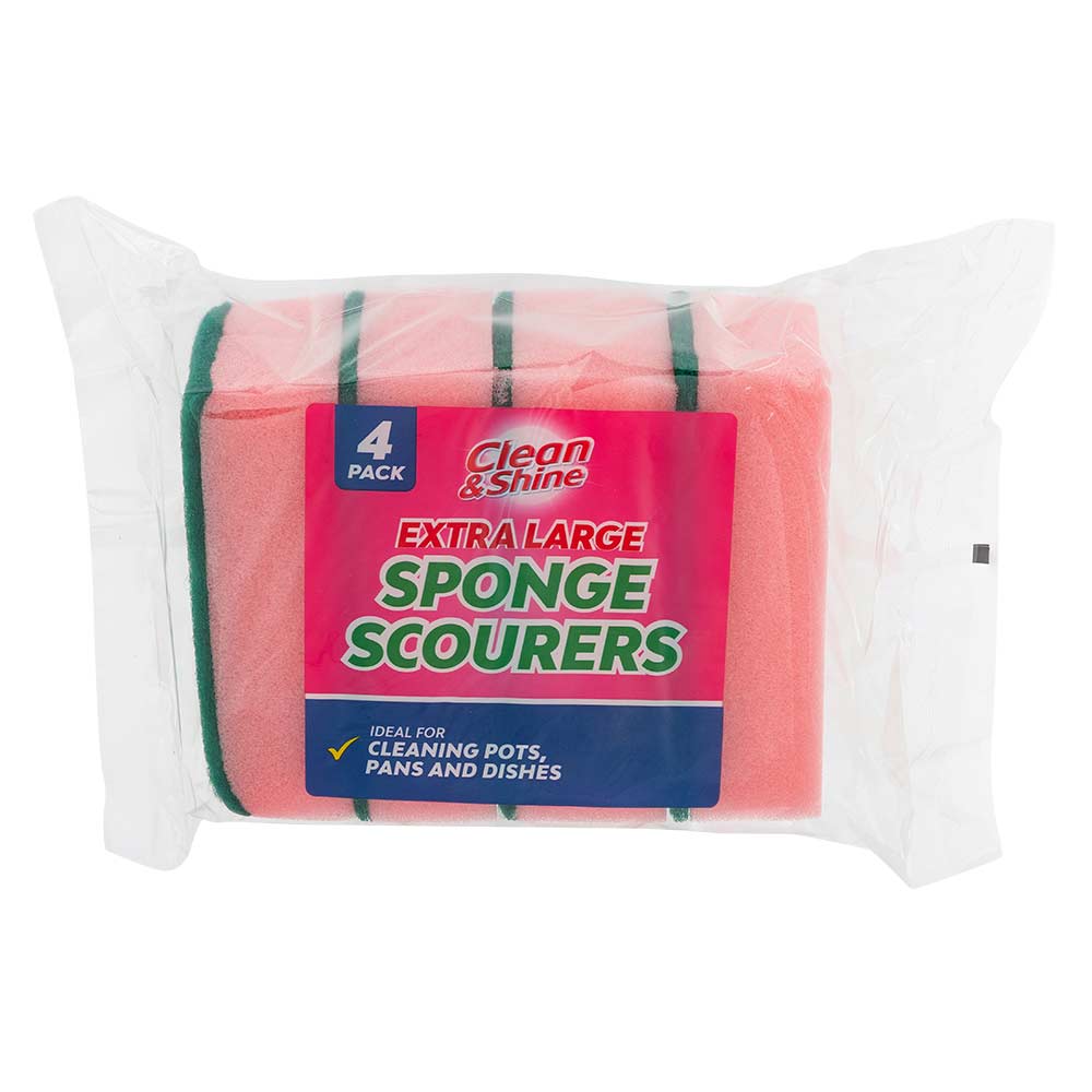 Clean & Shine Extra Large Pink Scourers 4 Pack