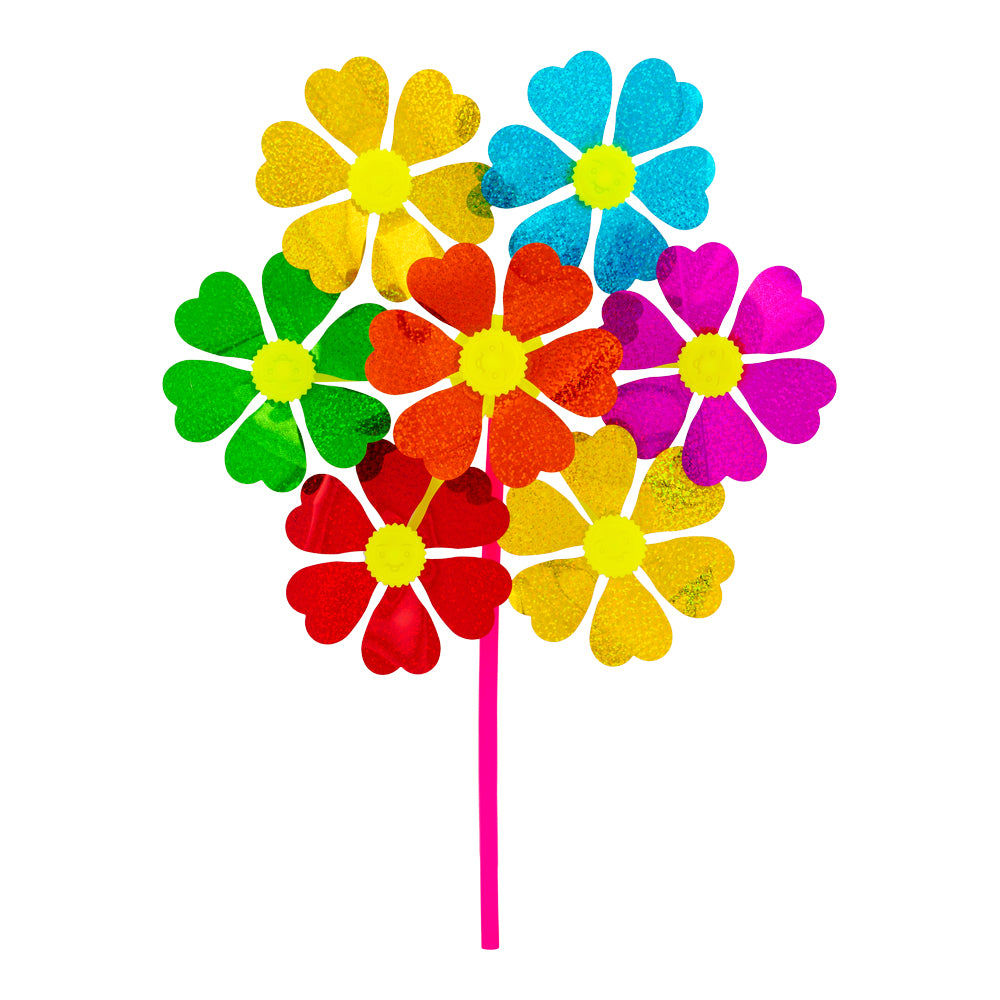 Laser windmill in multi-coloured floral design on white background