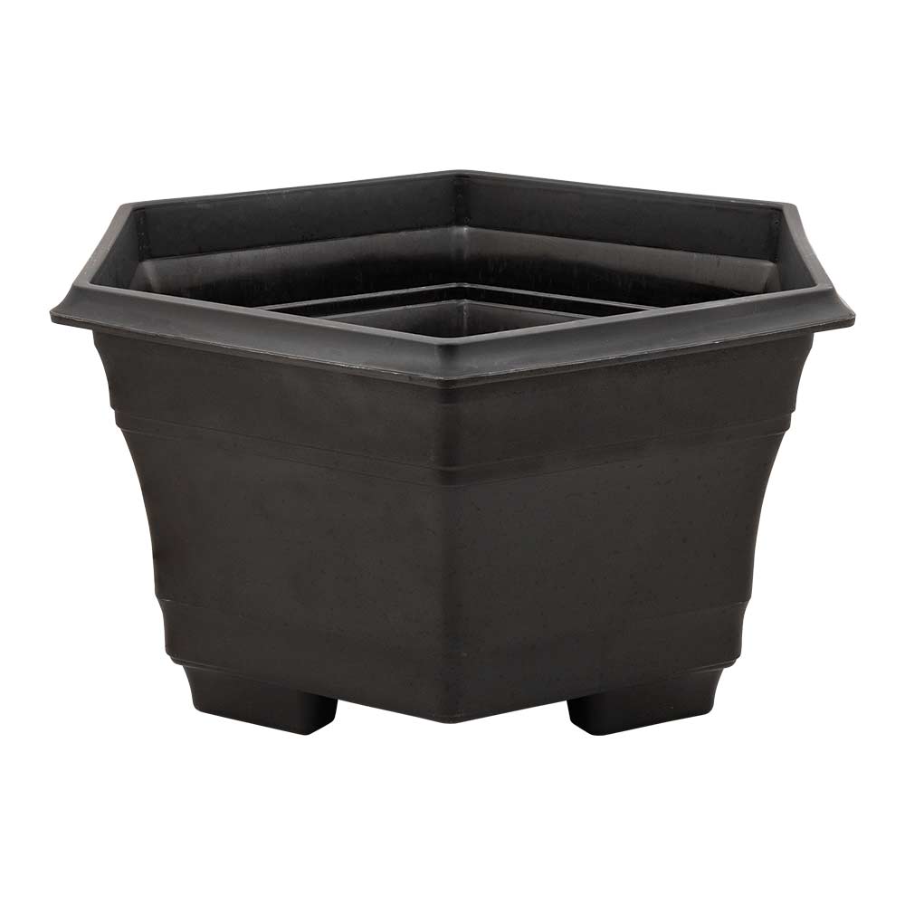 Black lakeside planter in hexagonal design on a white background