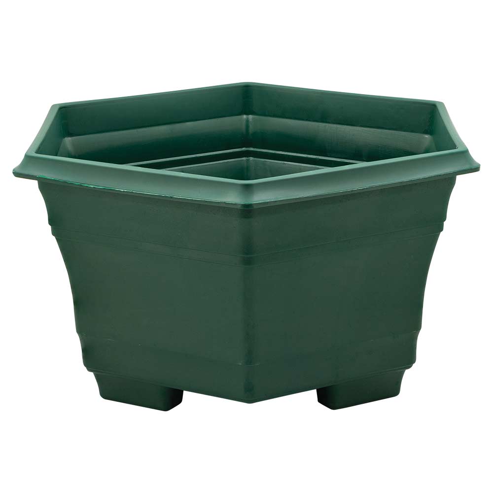 Green lakeside planter in hexagonal design on a white background