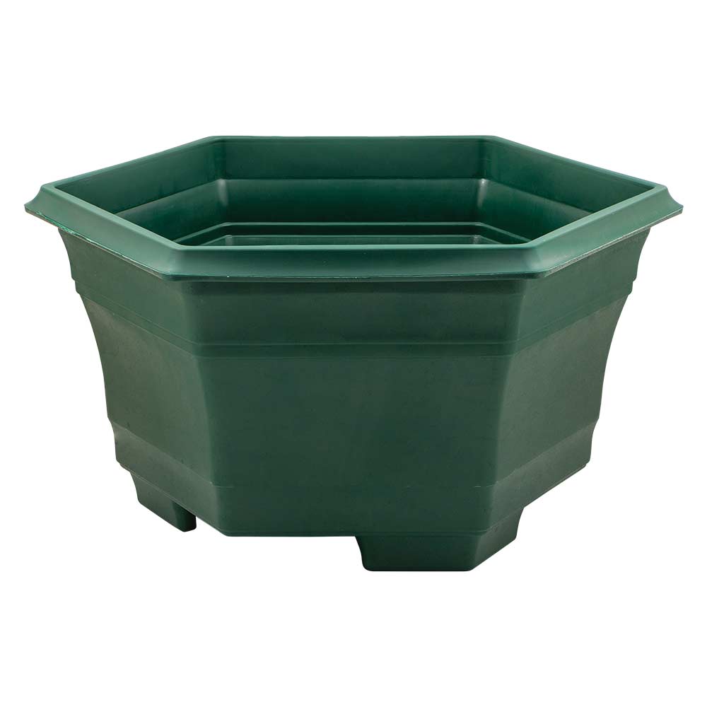 Green lakeside planter in hexagonal design on a white background