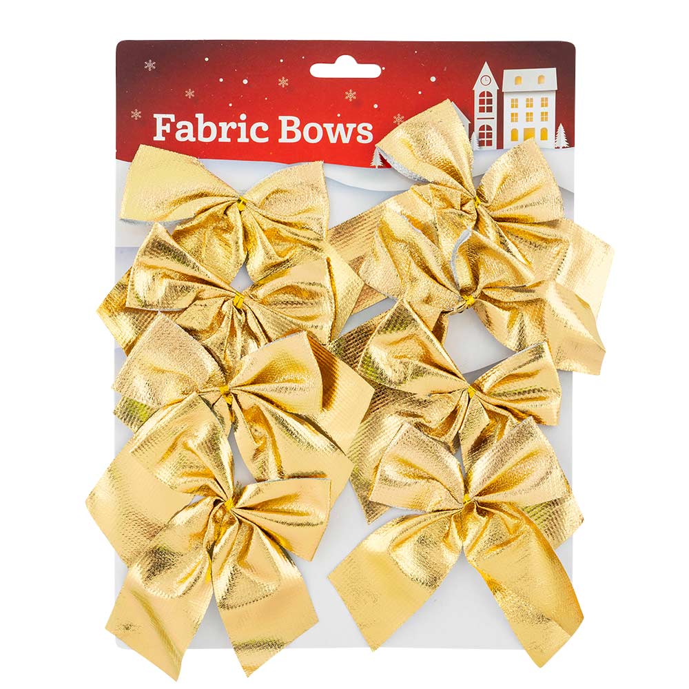 8 Pack Gold Fabric Bows