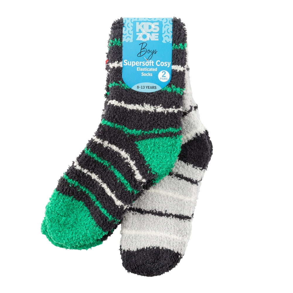 Boys Cosy Socks Green Line 2 Pack 339531-green-line