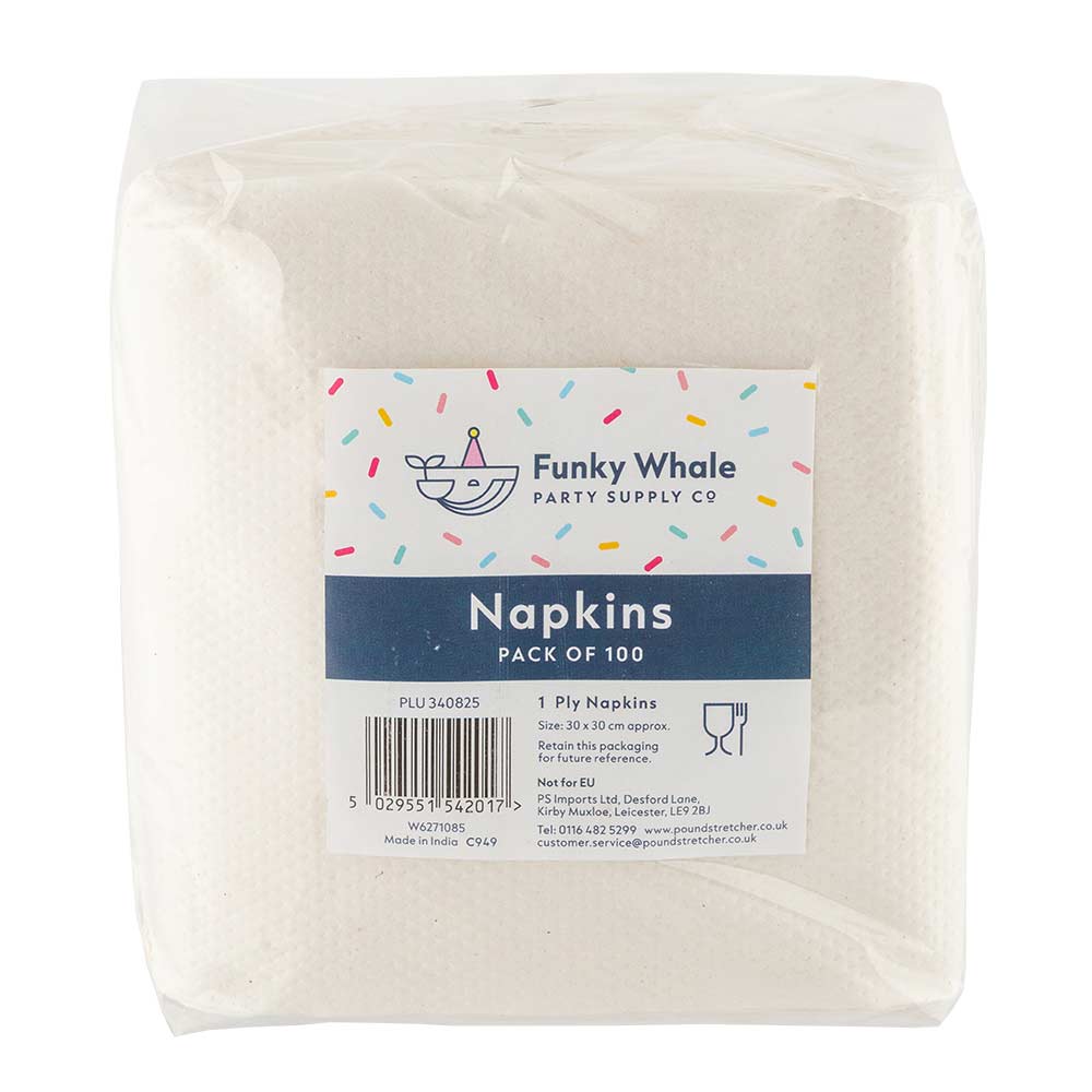 100 White Paper Napkins 30cm X 30cm