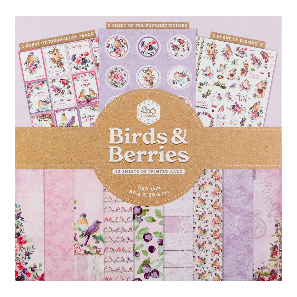 12 Patterned Cards - Birds & Berries 342469