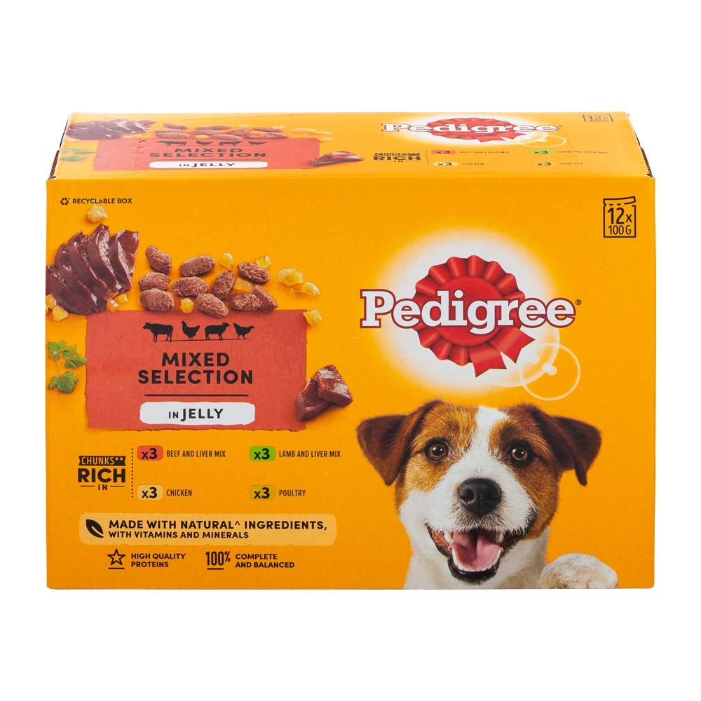 Pedigree Adult Wet Dog Food Pouches Mixed In Jelly 12 X 100G | Poundstretcher 343093