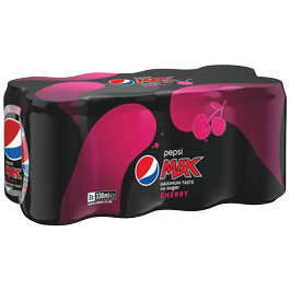 Pepsi Max Cherry Cola Soft Drink No Sugar 330ml x 8 Pack
