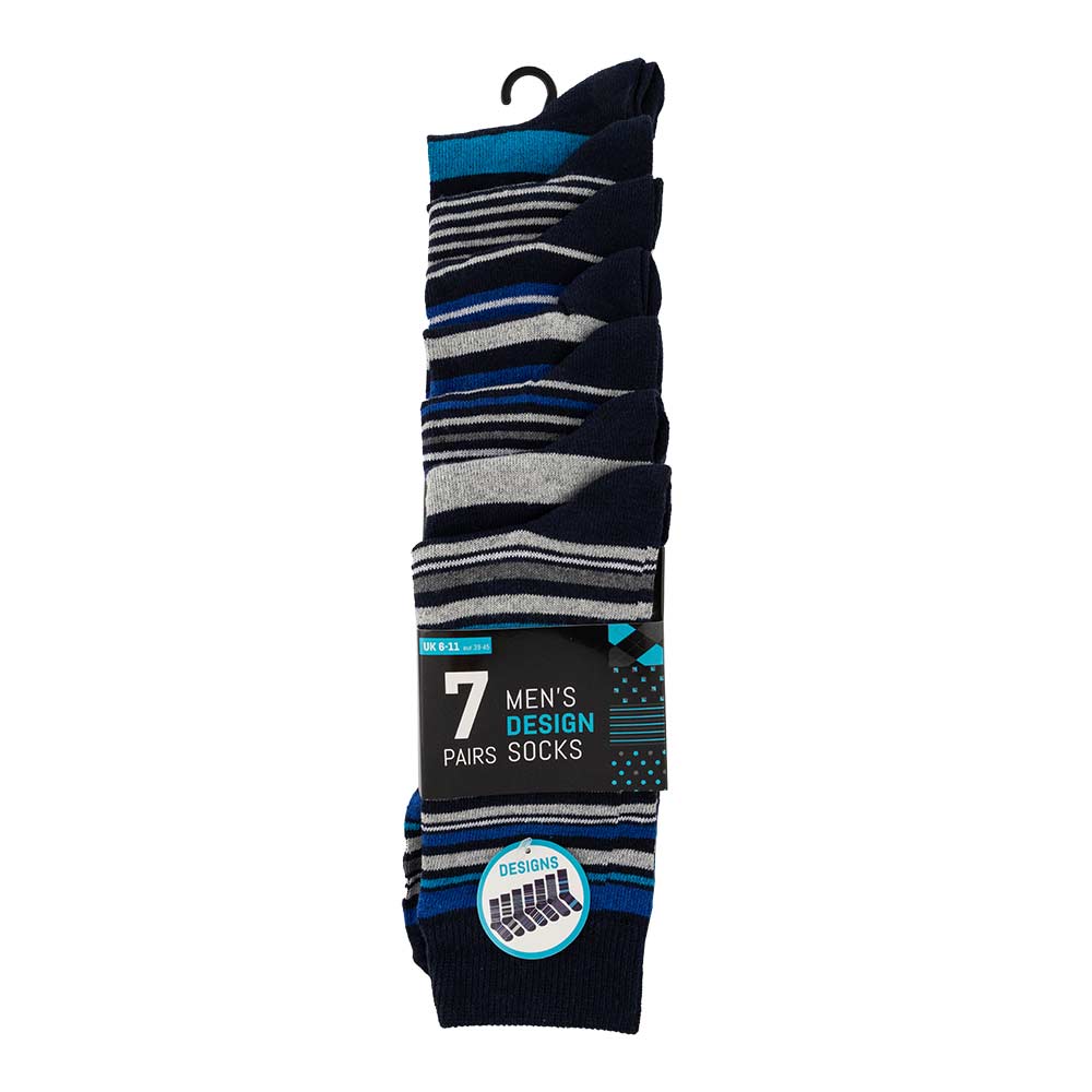 Mens design socks 7 pack on a white background