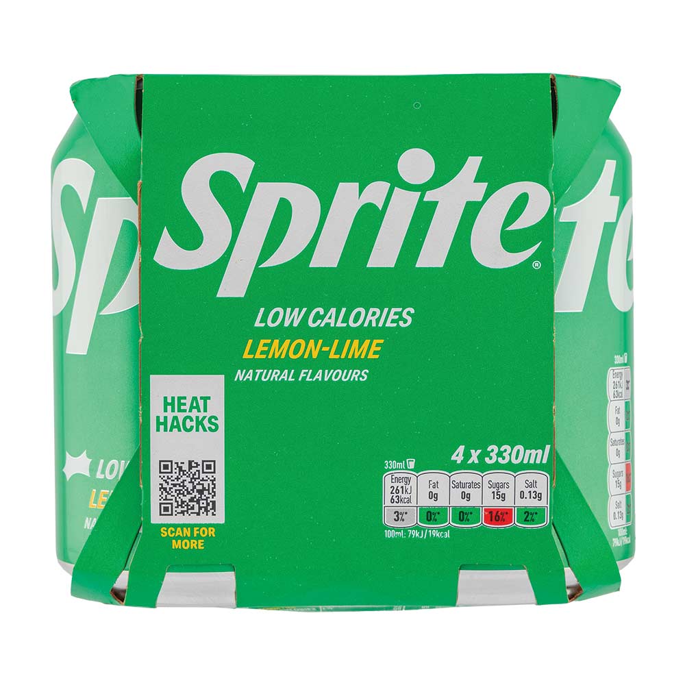 Sprite Lemon & Lime Soft Drink Cans Low Calorie 330ml x 4 Pack