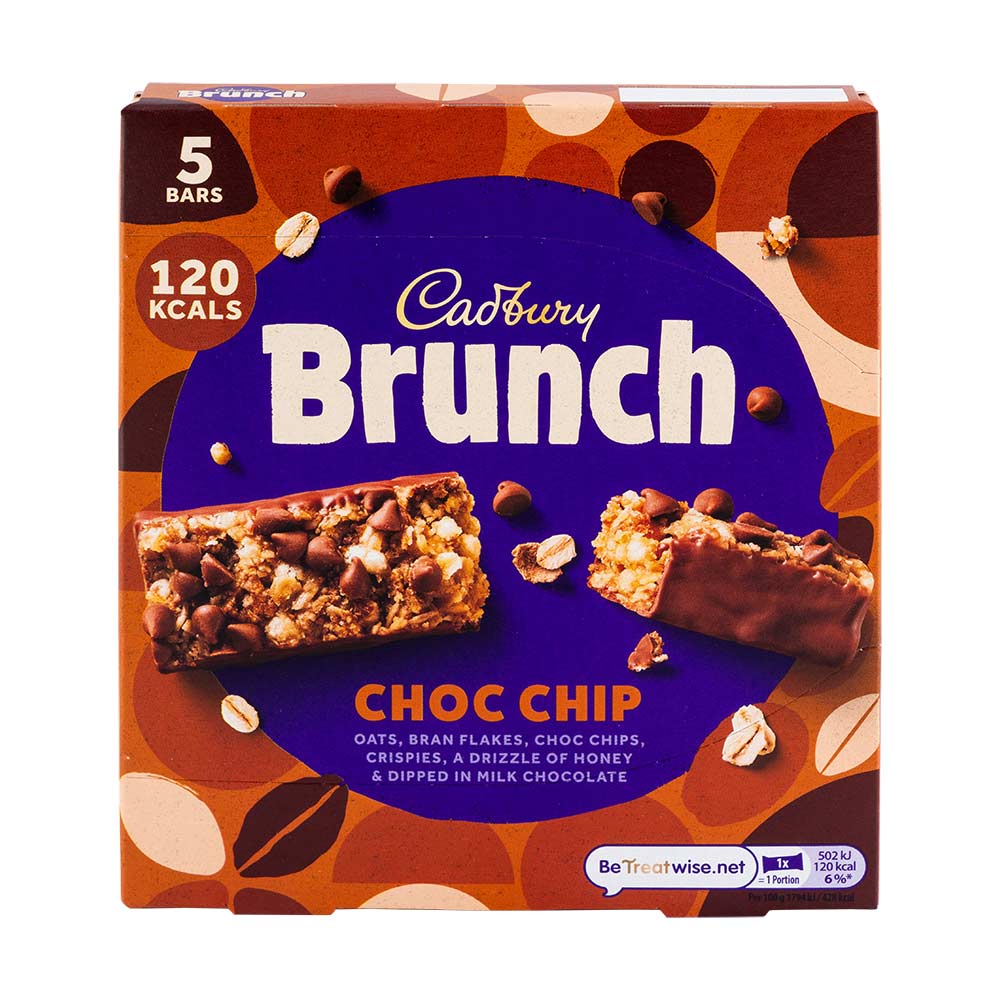 Cadbury Brunch Oats Bar Chocolate Chip Cereal Bar 5 x 28g Pack