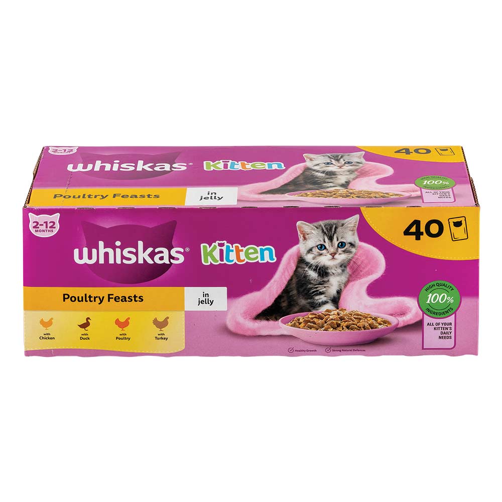 Whiskas Kitten 2-12 Months Poultry Feasts In Jelly Cat Food Pouches 85g x 40 Pack