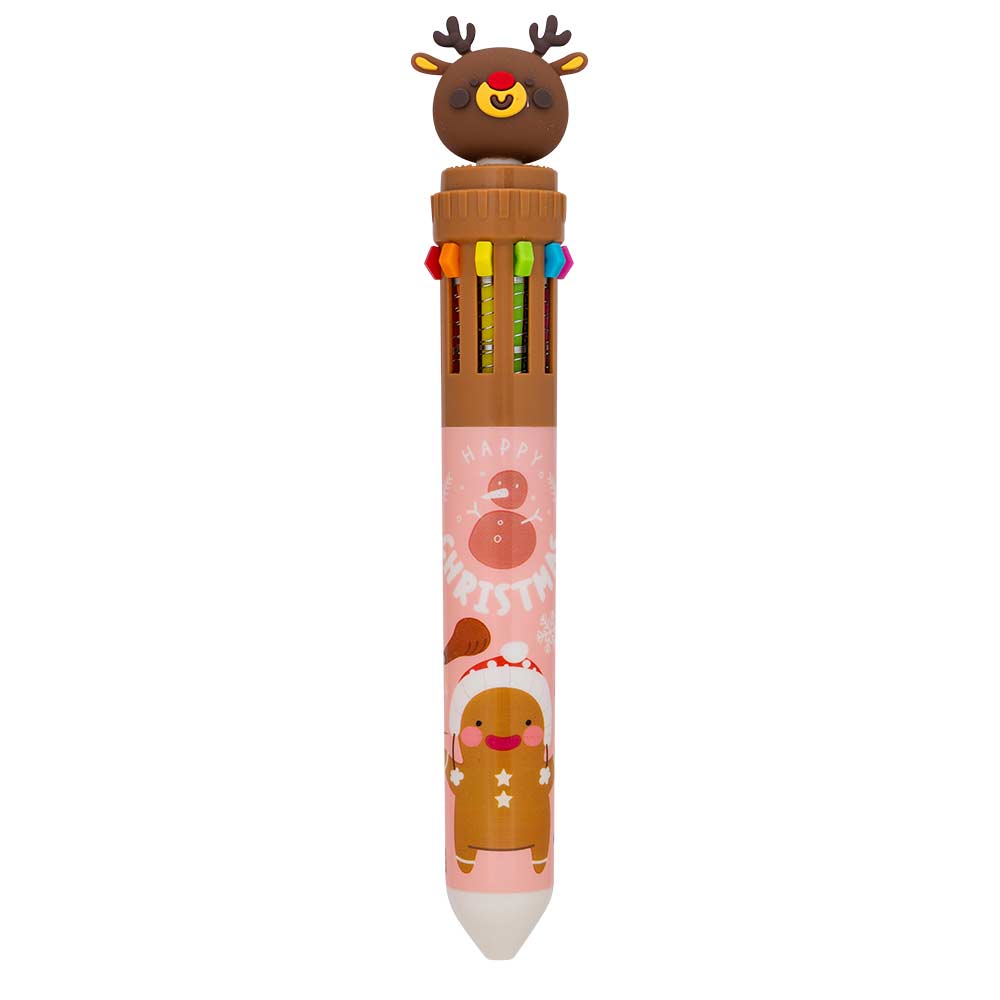 10 Multicolour Christmas Themed Ballpoint Pen