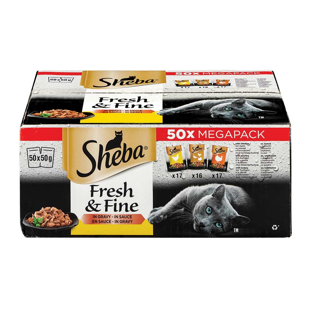 Sheba Fresh & Fine Wet Cat Food Pouches Poultry Selection In Gravy 50 X 50g
