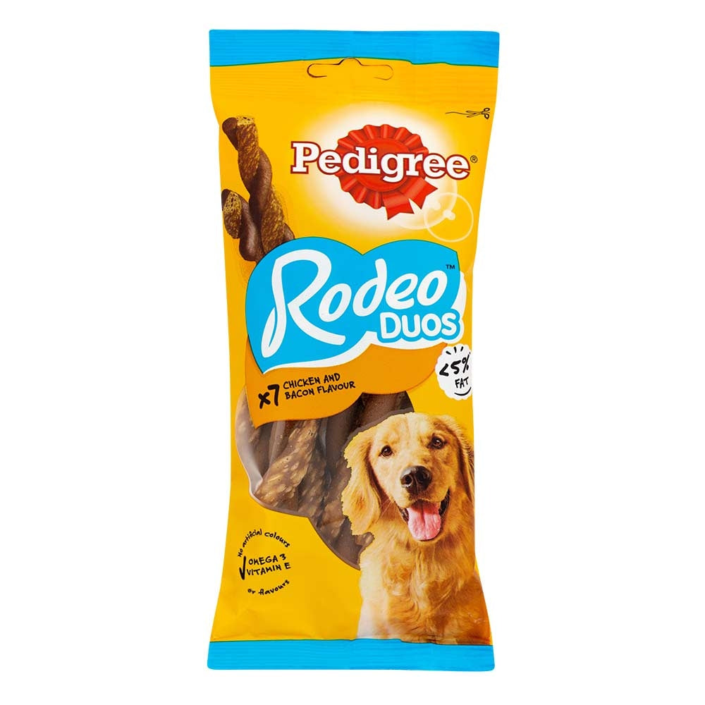 Pedigree Rodeo Duos Adult Dog Treats Chicken & Bacon Flavour 7 Pack | Poundstretcher 537021