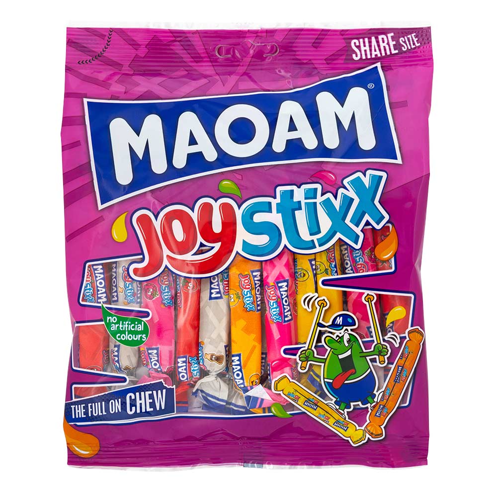 Haribo maoam joystixx 140g bag of sweets on a white background