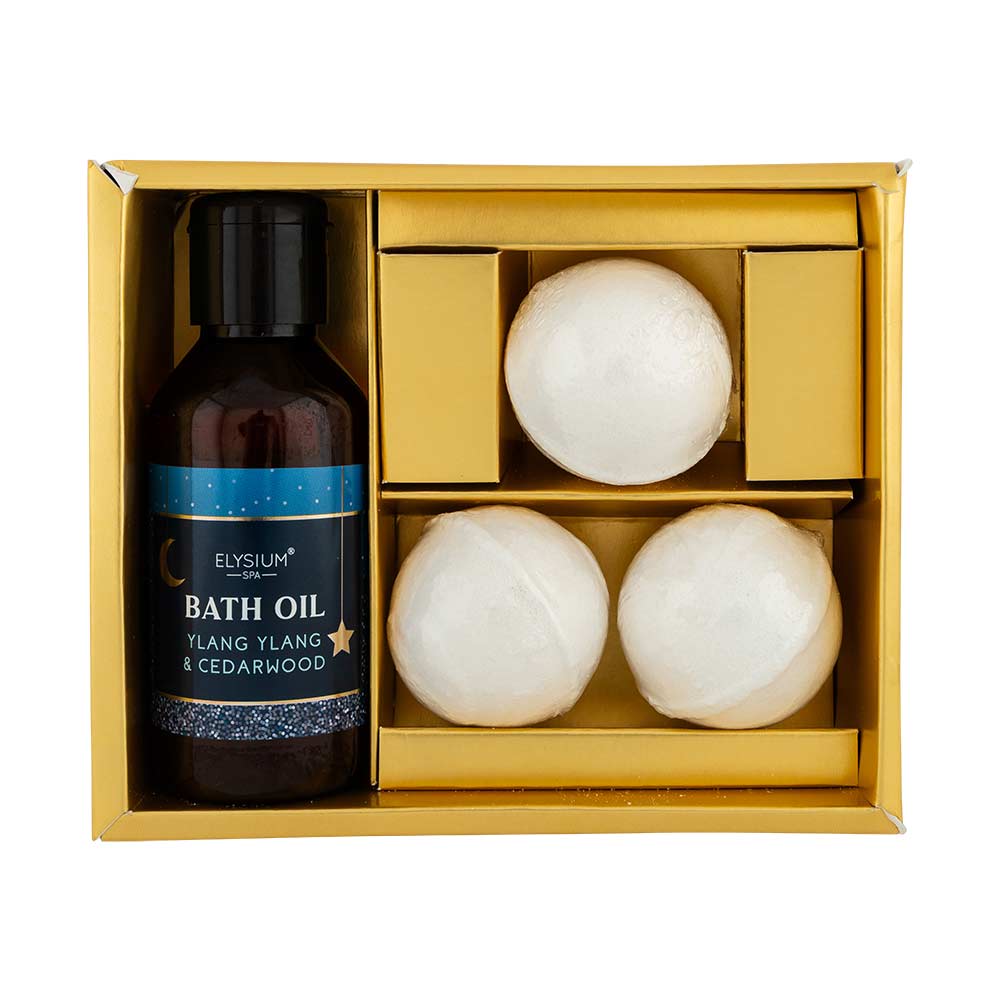 Elysium Spa Moonlight Restore Bath Oil & 3 Bath Bombs Gift Set