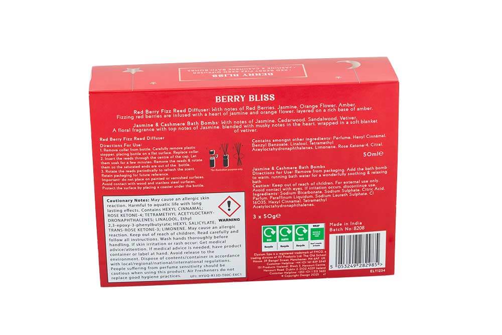 Elysium Spa Berry Bliss Reed Diffuser and Bath Bomb Set