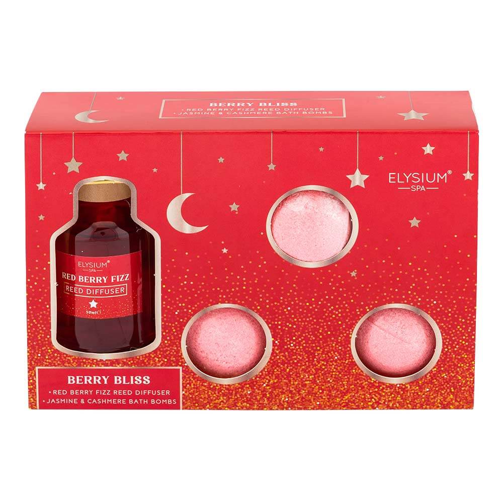 Elysium Spa Berry Bliss Reed Diffuser and Bath Bomb Set