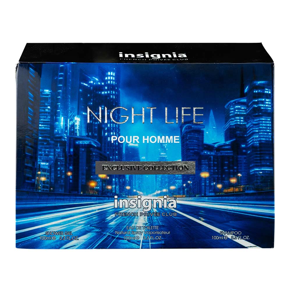 Insignia Night Life For Men Shower Gel, Eau de Toilette & Shampoo Gift Set