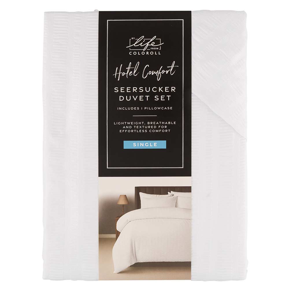 Hotel Seersucker White Duvet Set Single