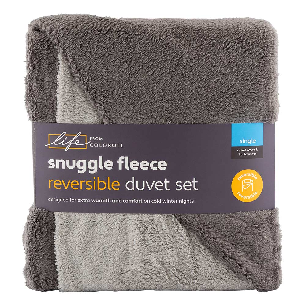 Snuggle Fleece Grey & Silver Reversible Duvet Set Single