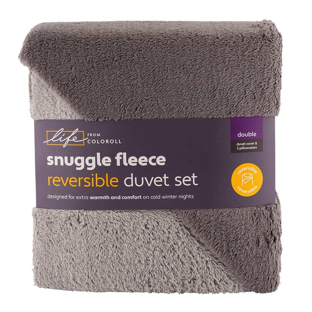 Snuggle Fleece Grey & Silver Reversible Duvet Set Double