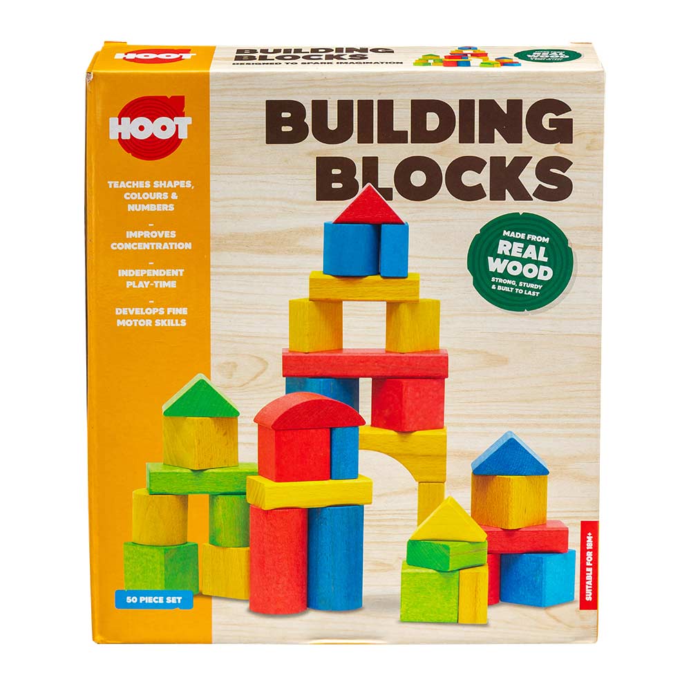 Hoot Wooden Building Blocks 50 Piece Set