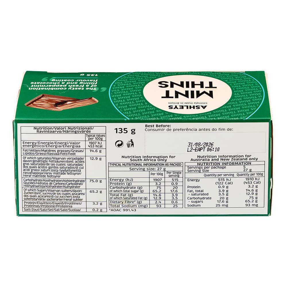 Ashleys Mint Thins 135g