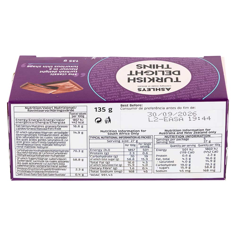 Ashleys Turkish Delight Thins 135g