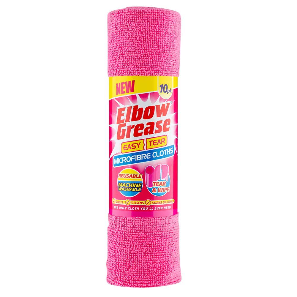 Elbow Grease Easy Tear Pink Microfibre Cloth 10 Pack