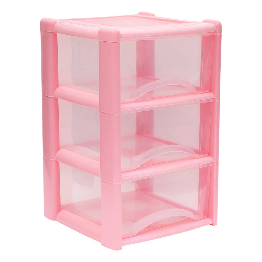 3 Drawer Plastic Storage Tower Pink