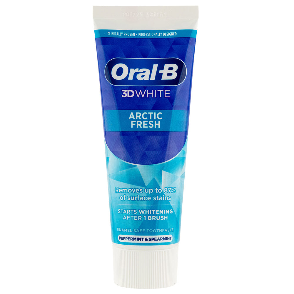 Oral B 3D white arctic fresh 75ml toothpaste on white background