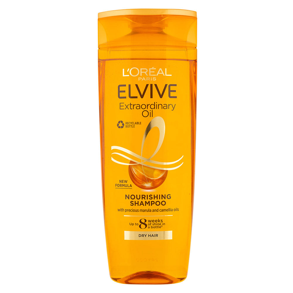 Loreal elvive extraordinary oil shampoo on white background