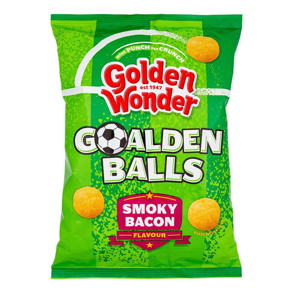 Golden Wonder goalden balls in smoky bacon flavour on a white background