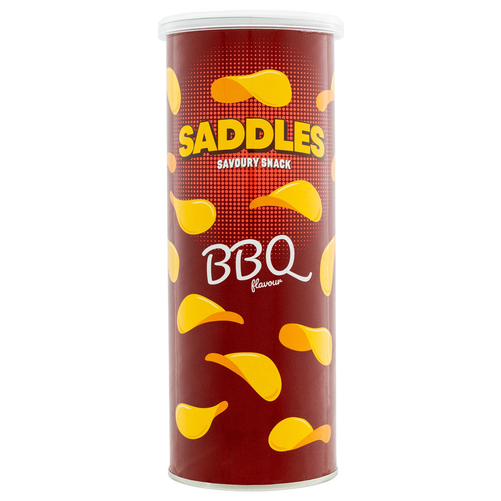 Saddles BBQ flavour crisps 100g on a white background