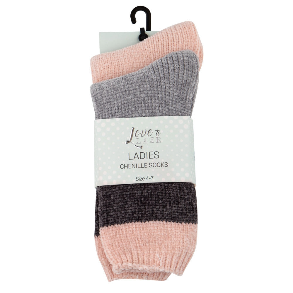 2 Pack Ladies Chenille Socks - Pink / Grey 339686-PINKGREY